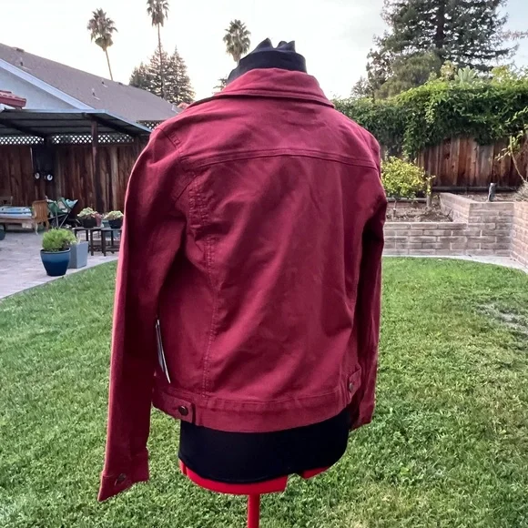 Woman’s Burgundy Red Stretch Denim Jacket - Picture 2 of 5